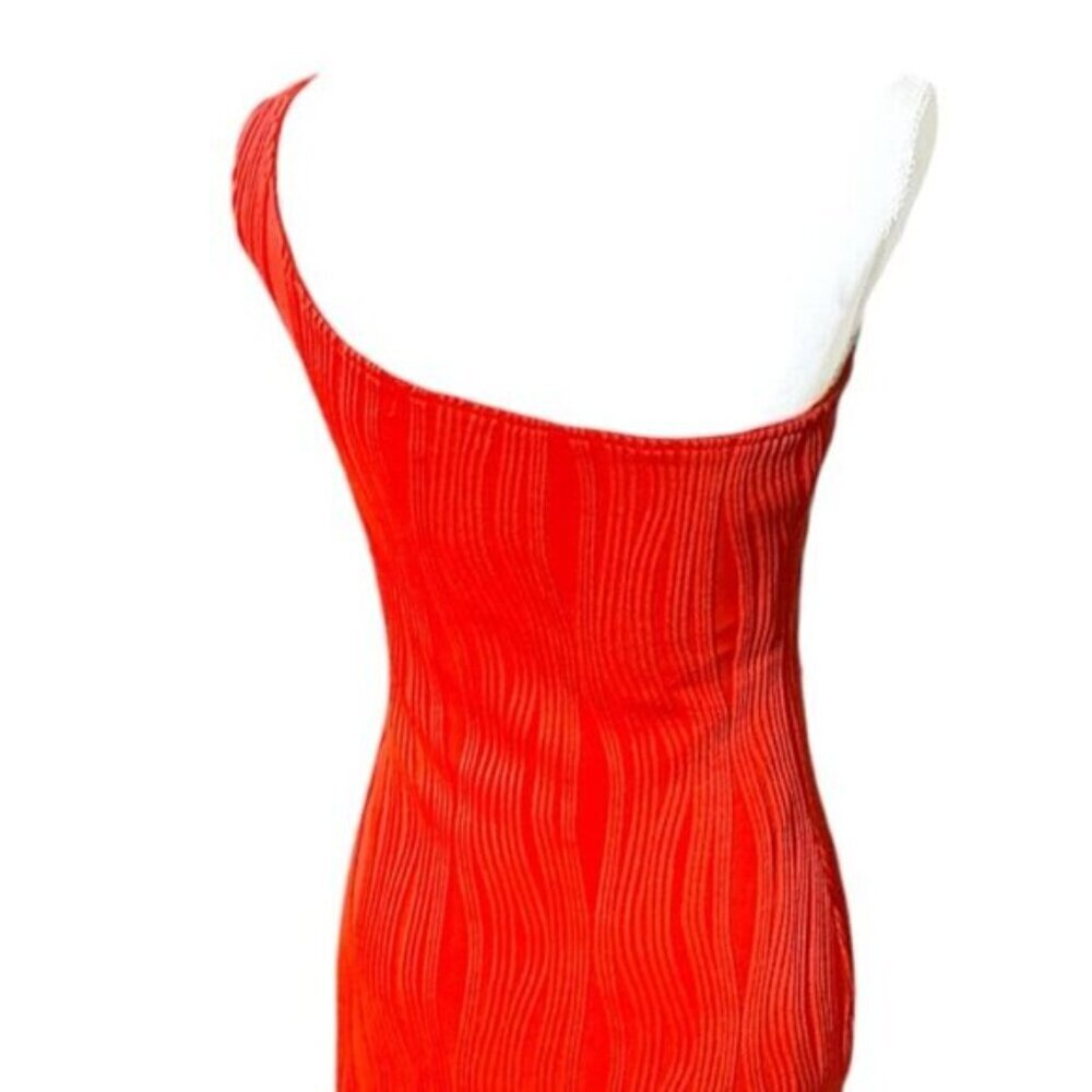 Derek Heart Gown One Shoulder Sleek Bodycon Maxi Dress Wavy Geometric Medium - Picture 4 of 16